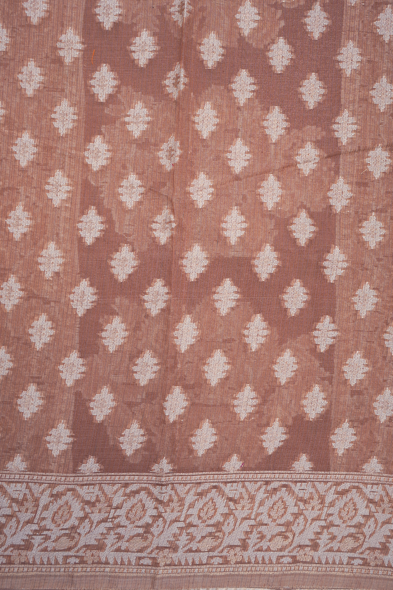 Floral Design Earthy Brown Semi Kora Silk Cotton Saree