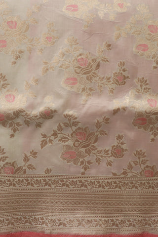 Floral Design Cream Color Banaras Silk Saree