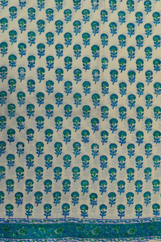 Floral Design Cream Color Printed Silk Saree