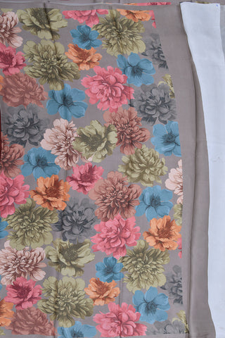 Floral Design Digital Printed Grey Satin Crepe Saree