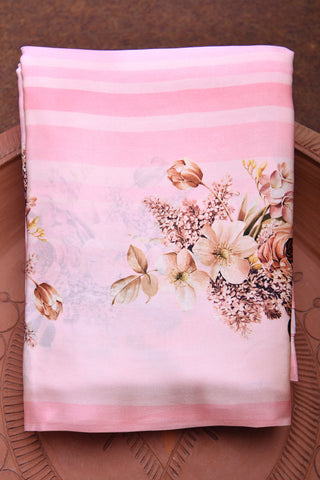 Floral Design Digital Printed Pastel Pink Satin Crepe Saree
