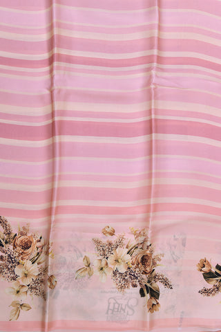Floral Design Digital Printed Pastel Pink Satin Crepe Saree