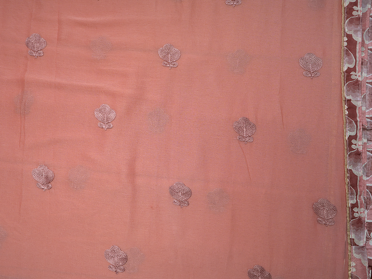 Floral Design Dusty Orange Chanderi Unstitched Salwar Material