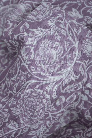 Floral Design Dusty Purple Printed Cotton Saree