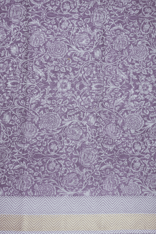 Floral Design Dusty Purple Printed Cotton Saree