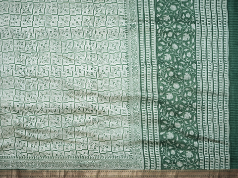 Floral Design Forest Green Linen Unstitched Salwar Material