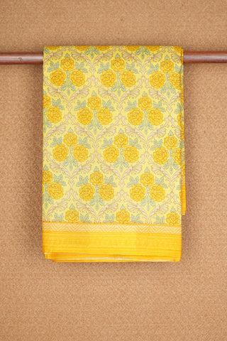 Floral Trellis Design Greenish Yellow Printed Silk Saree
