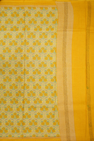Floral Trellis Design Greenish Yellow Printed Silk Saree