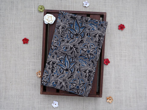 Floral Design Grey Kalamkari Unstitched Blouse Material