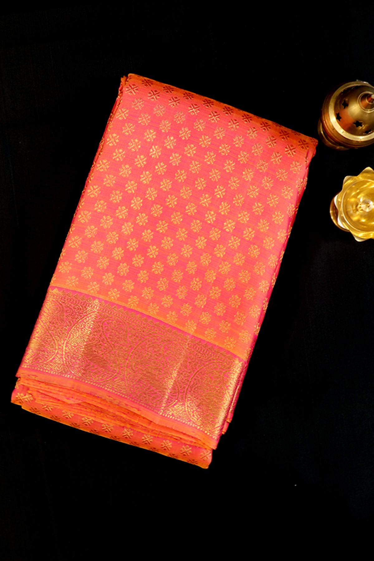 Floral Design Hot Pink Kanchipuram Silk Saree