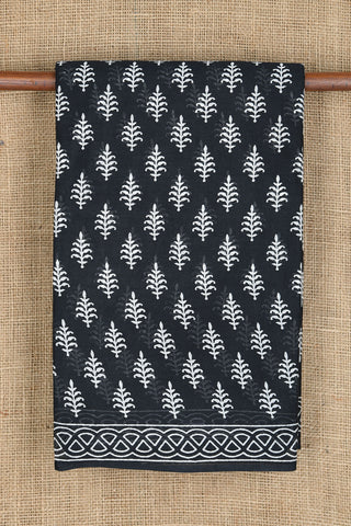 Floral Design Printed Black Ahmedabad Cotton Saree