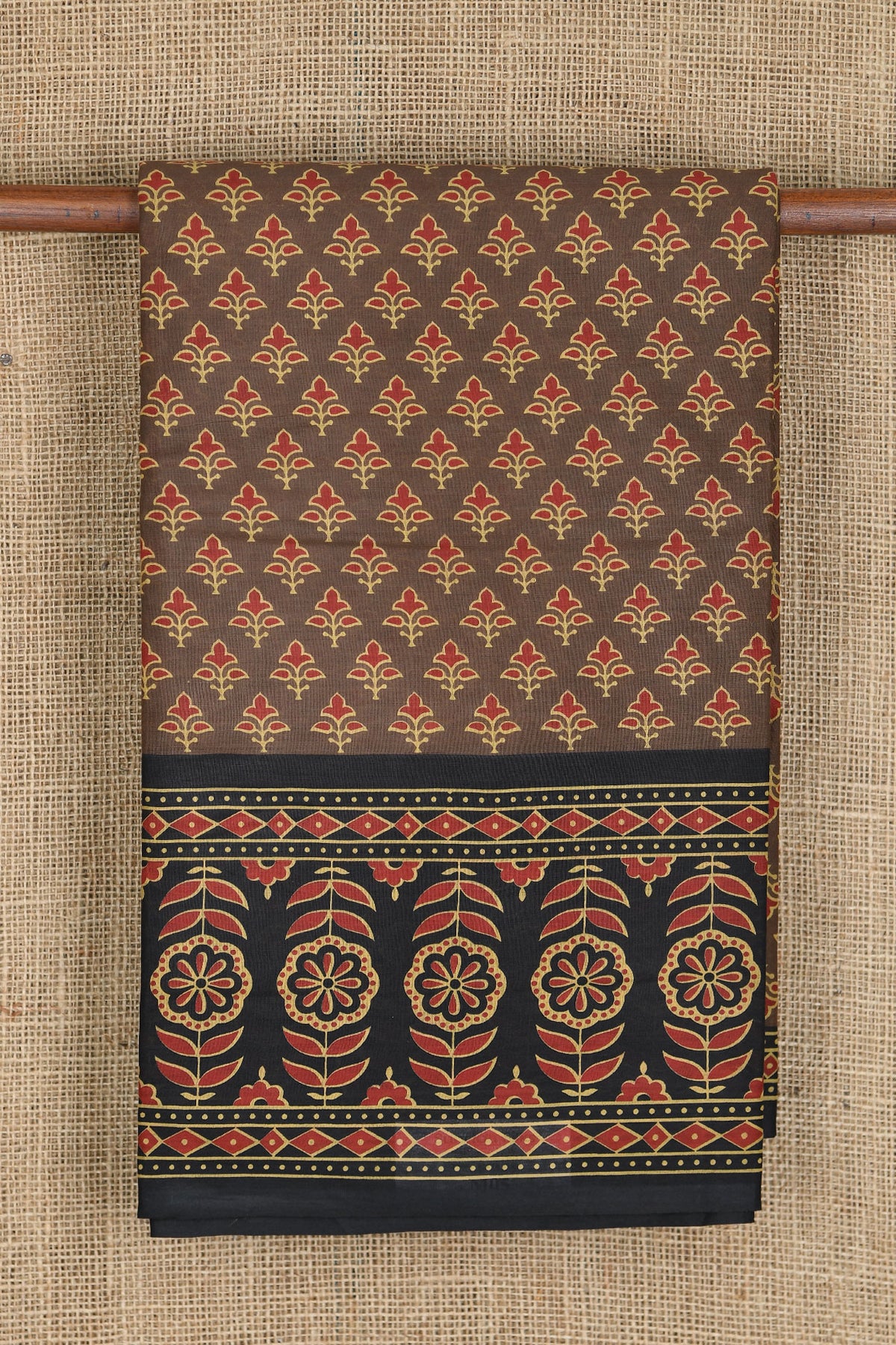 Floral Design Jaipur Printed Brown Ahmedabad Cotton Saree