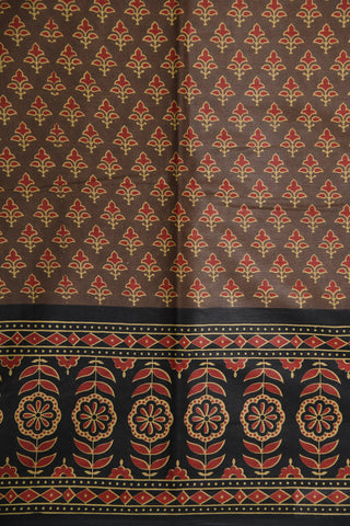 Floral Design Jaipur Printed Brown Ahmedabad Cotton Saree