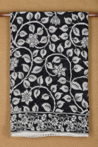 Floral Design Kalamkari Printed Black Cotton Saree