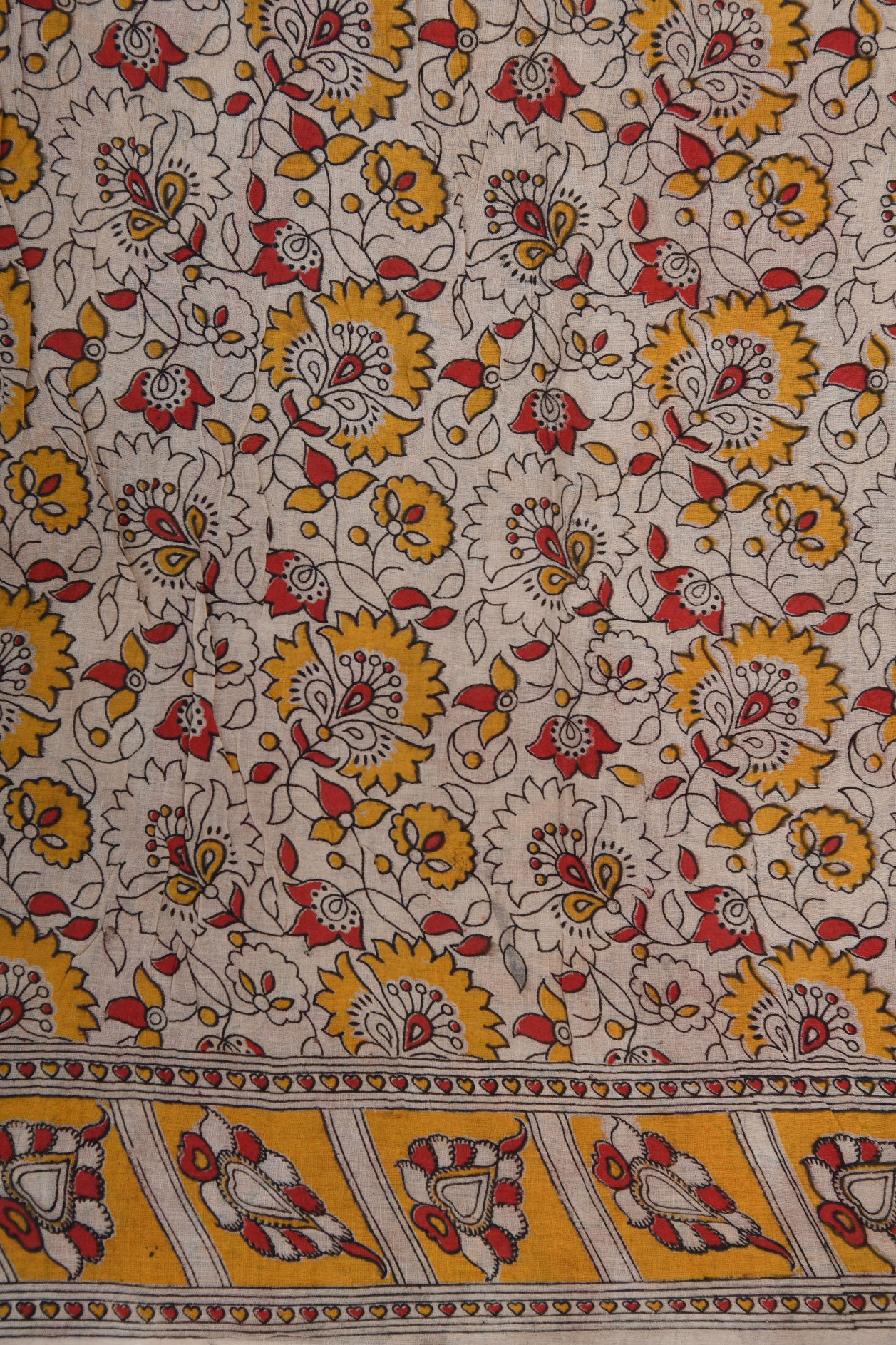 Floral Design Kalamkari Printed Cotton Lapis Blue Cotton Saree