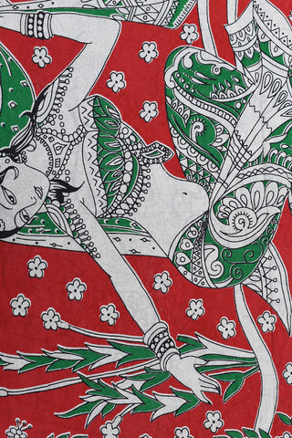 Floral Design Kalamkari Printed Green Cotton Saree