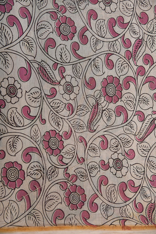 Floral Design Kalamkari Printed Grey Chanderi Cotton Saree