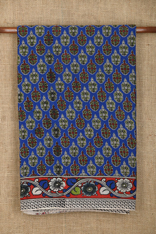 Floral Design Kalamkari Printed Lapis Blue Cotton Saree