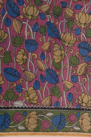 Floral Design Kalamkari Printed Magenta Purple Chanderi Cotton Saree