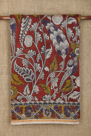 Floral Design Kalamkari Printed Maroon Chanderi Cotton Saree