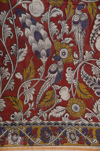 Floral Design Kalamkari Printed Maroon Chanderi Cotton Saree