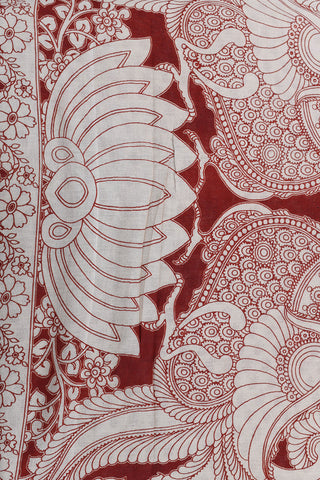 Floral Design Kalamkari Printed Maroon Cotton Saree