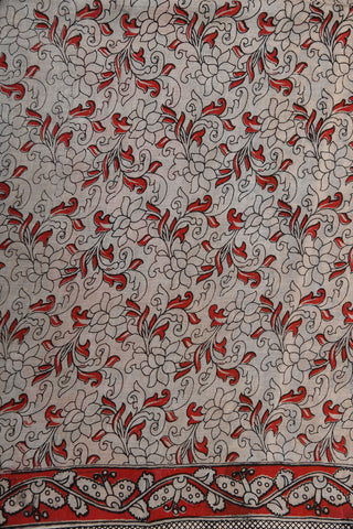 Floral Design Kalamkari Printed Multicolor Cotton Saree