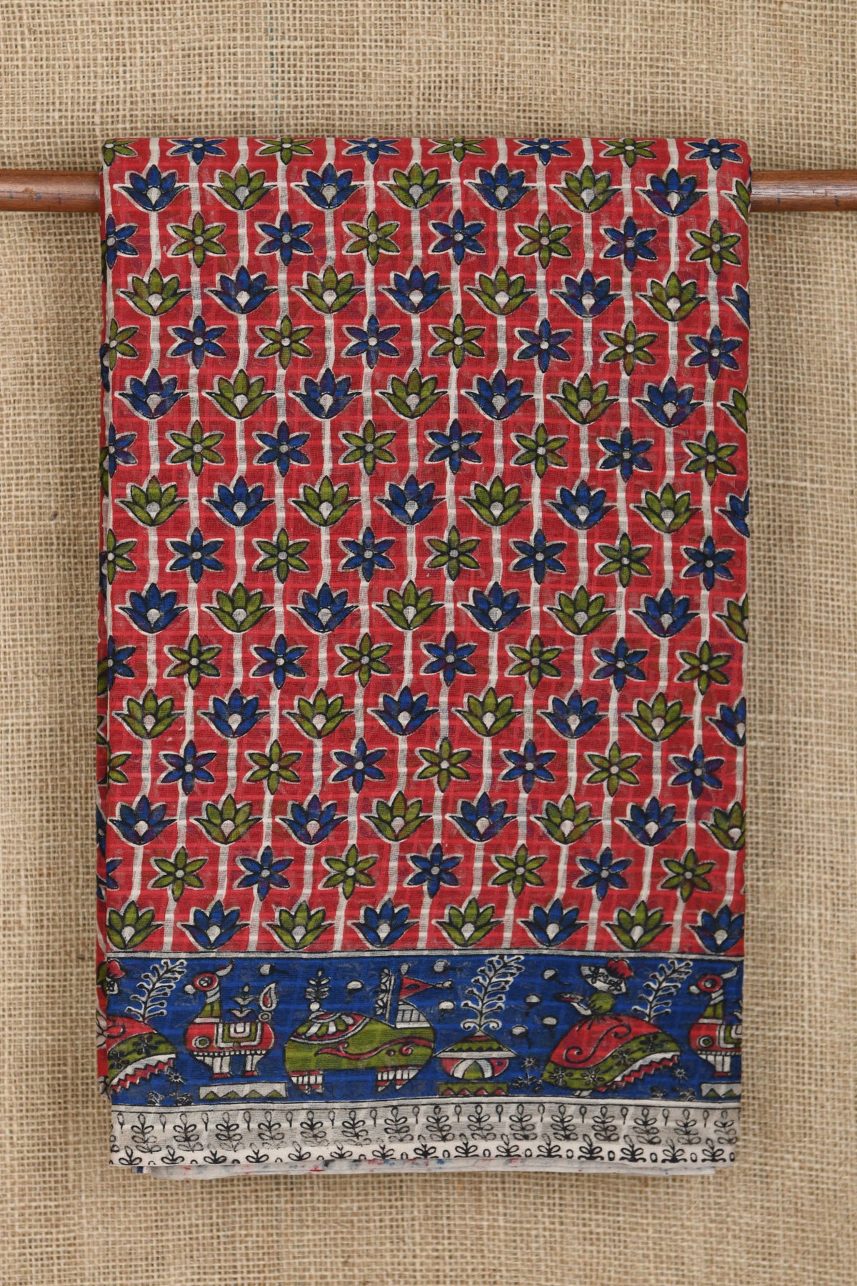Floral Design Kalamkari Printed Red Kota Cotton Saree