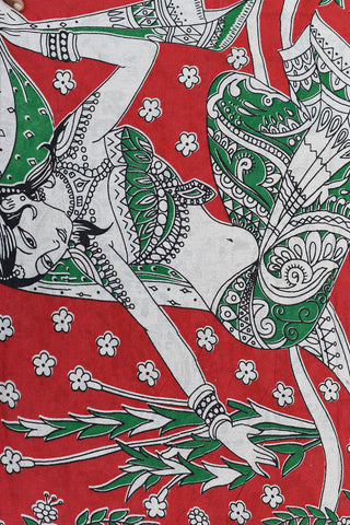 Floral Design Kalamkari Printed Red Cotton Saree