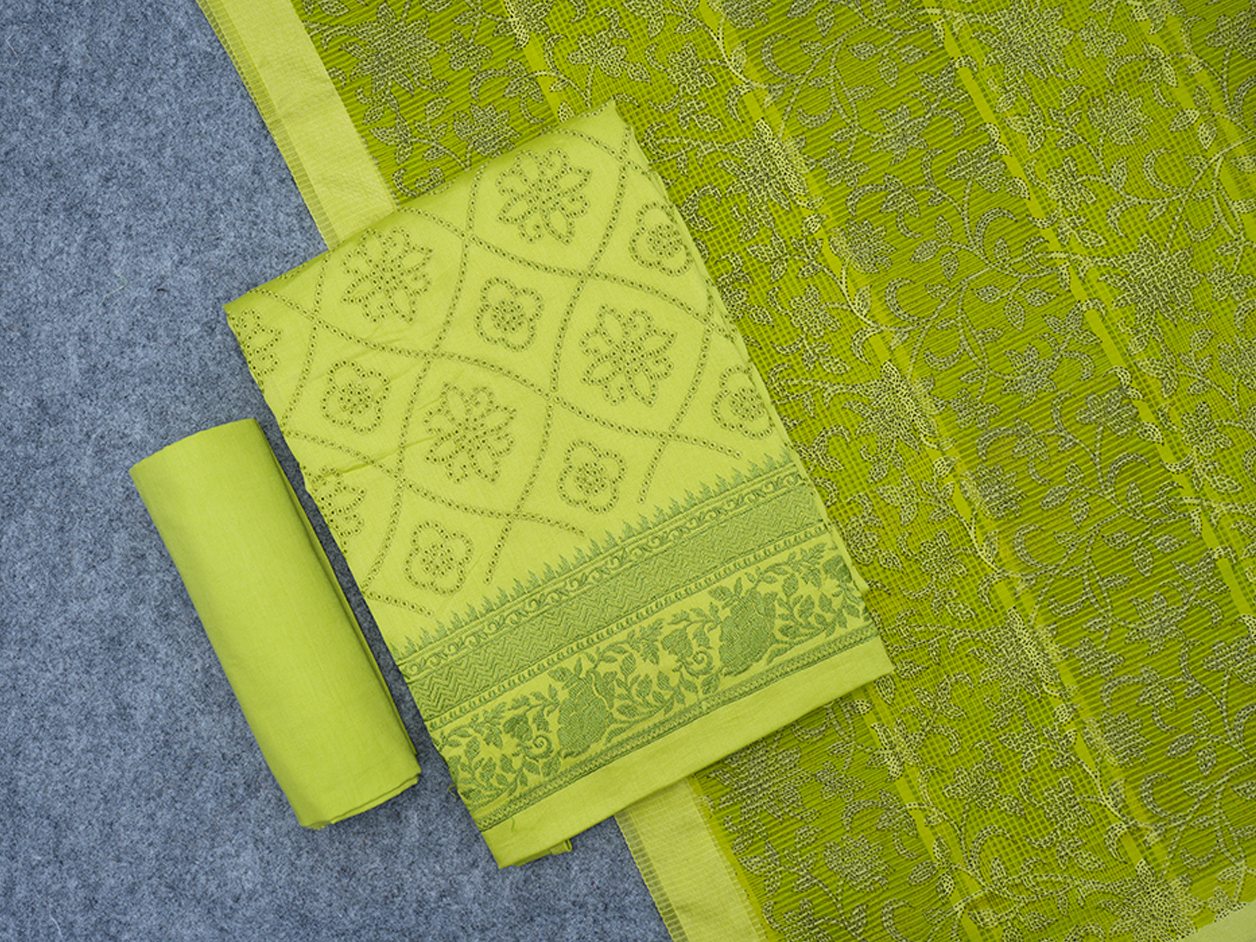 Floral Design Lime Green Cotton Unstitched Salwar Material