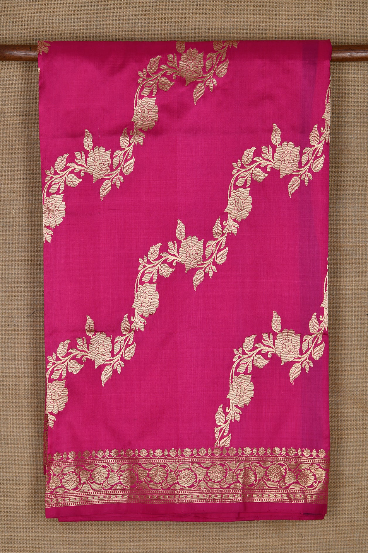 Floral Design Magenta Pink Banaras Silk Saree