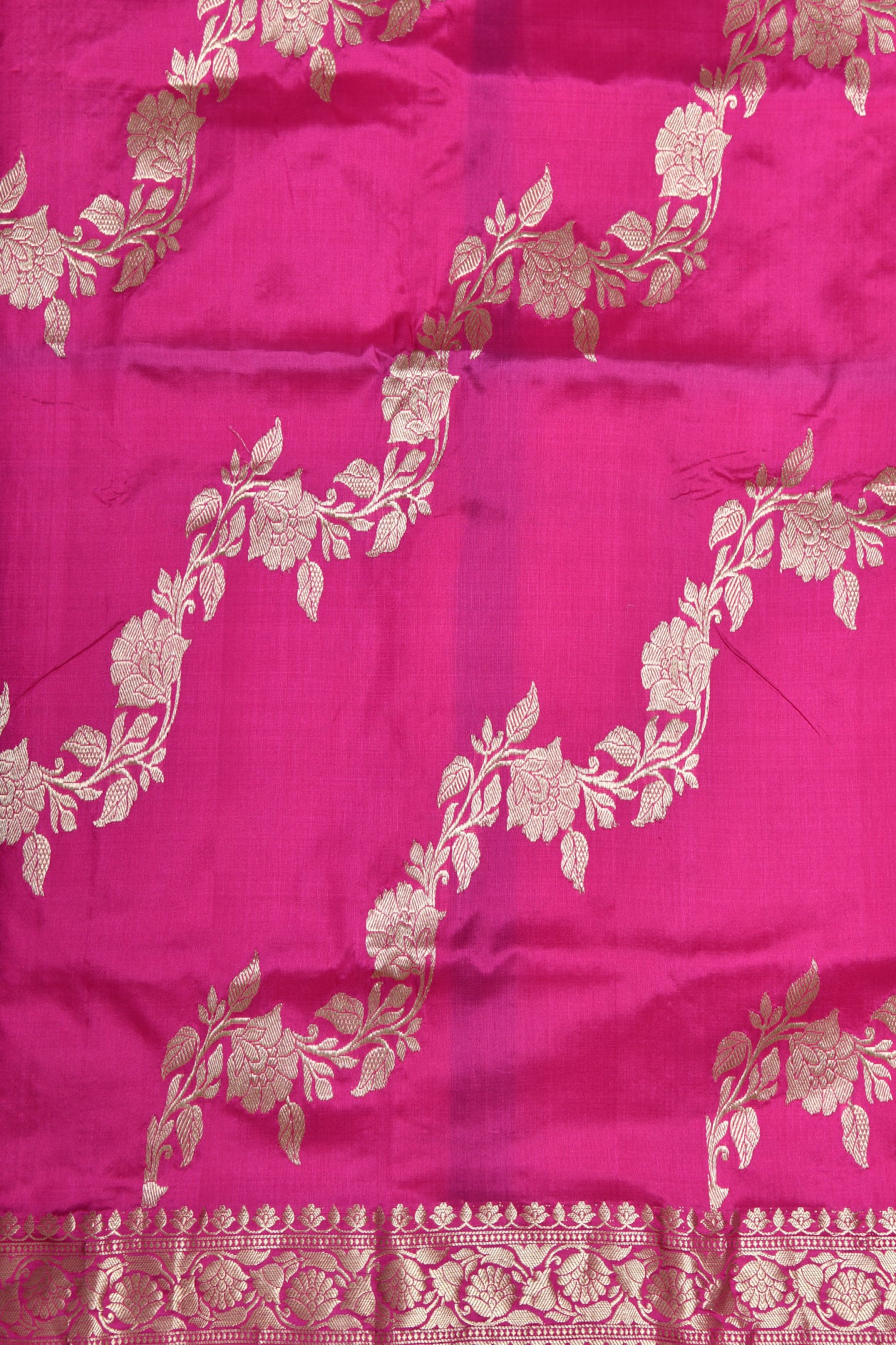Floral Design Magenta Pink Banaras Silk Saree