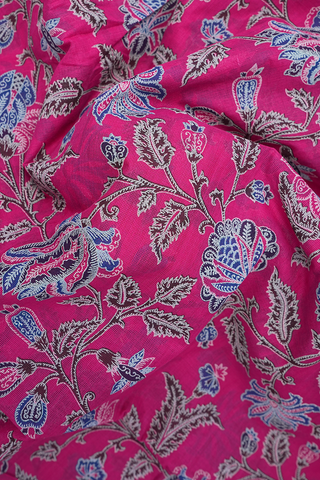 Floral Design Magenta Printed Cotton Saree