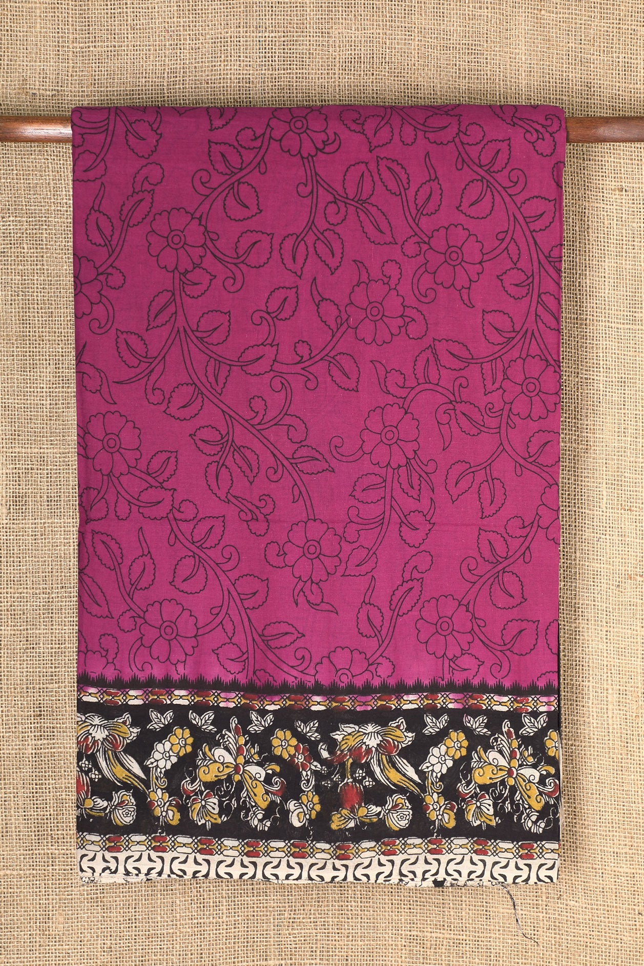 Floral Design Magenta Purple Kalamkari Printed Cotton Saree
