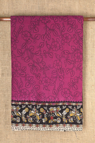 Floral Design Magenta Purple Kalamkari Printed Cotton Saree