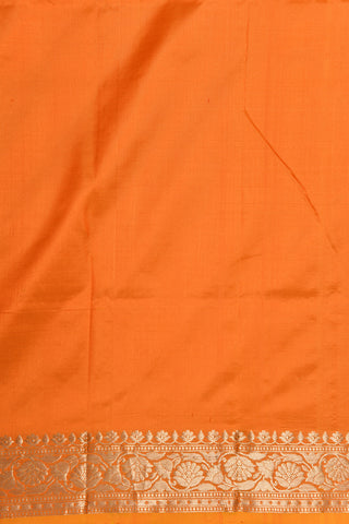 Zari Border Floral Design Orange Banaras Silk Saree
