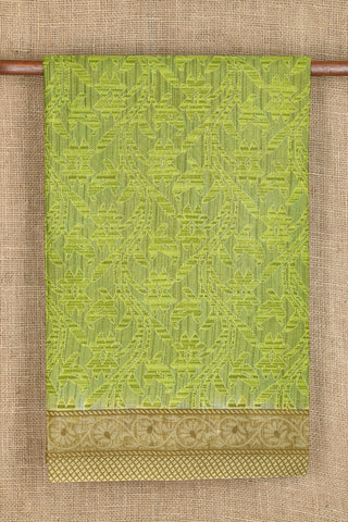 Floral Design Mehandi Green Printed Ahmedabad Cotton Saree