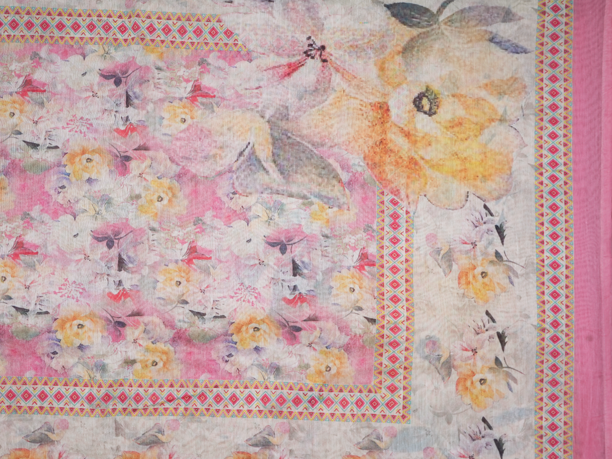 Floral Design Multicolor Tussar Silk Salwar Material