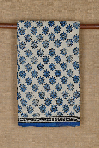 Floral Design Off White And Aegean Blue Jaipur Cotton Saree