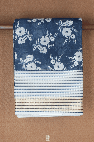 Floral Design Oxford Blue Printed Cotton Saree