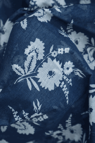 Floral Design Oxford Blue Printed Cotton Saree