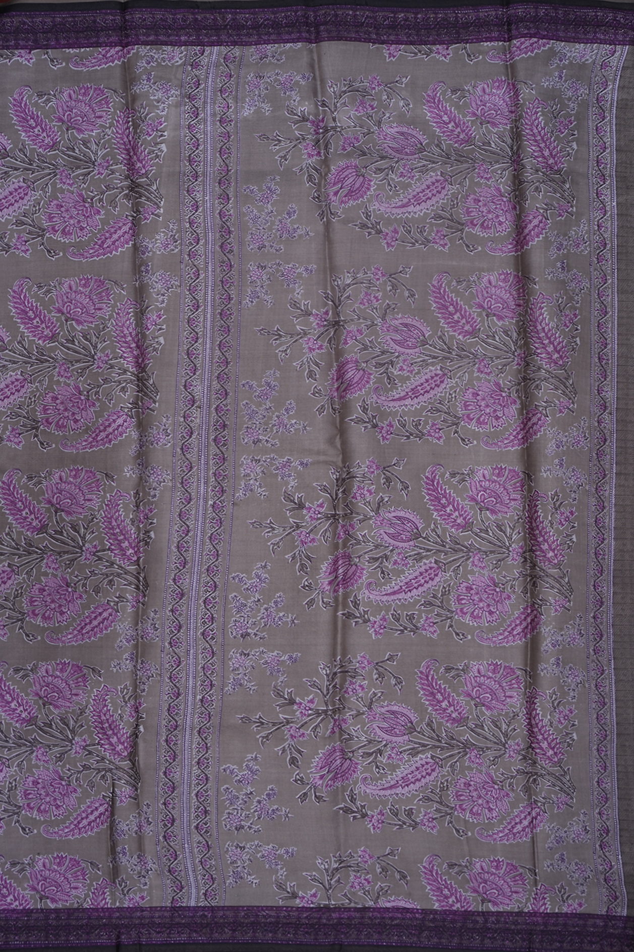Floral Design Pale Purple Printed Silk Saree