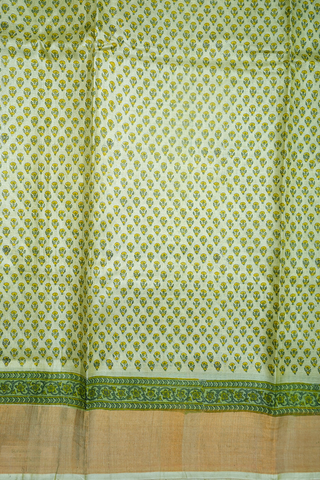 Floral Design Pale Yellow Printed Tussar Silk Saree