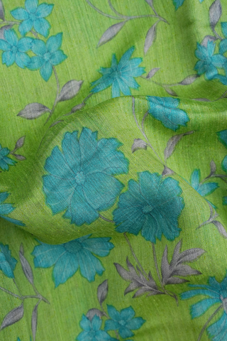 Floral Design Parrot Green Chanderi Silk Cotton Saree