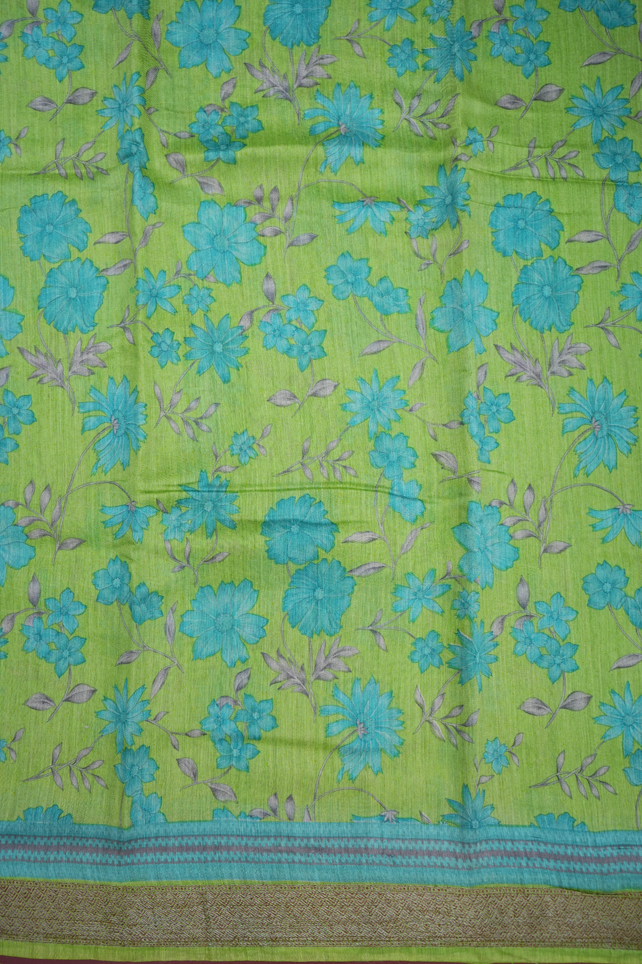 Floral Design Parrot Green Chanderi Silk Cotton Saree