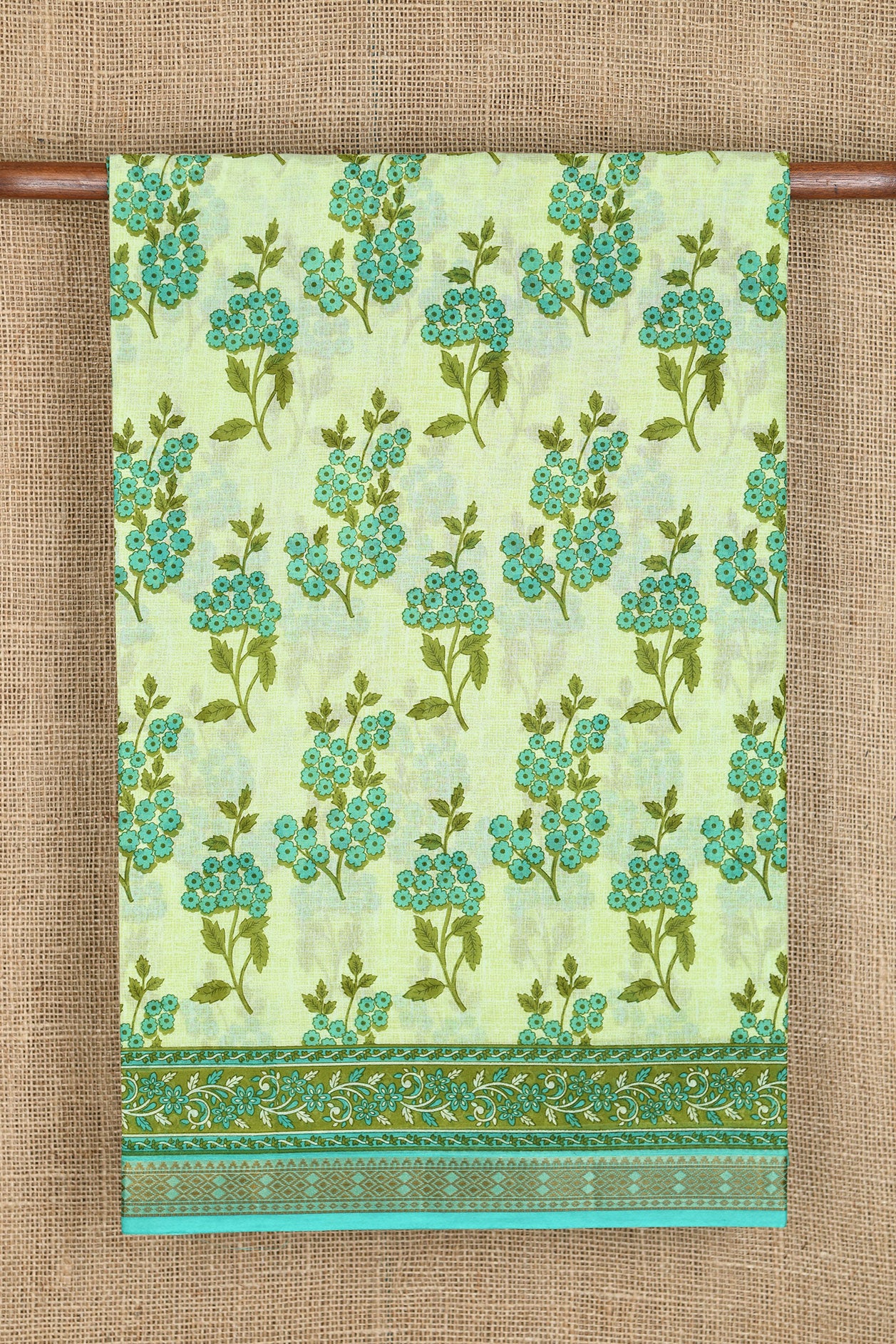 Floral Design Pastel Green Printed Ahmedabad Cotton Saree