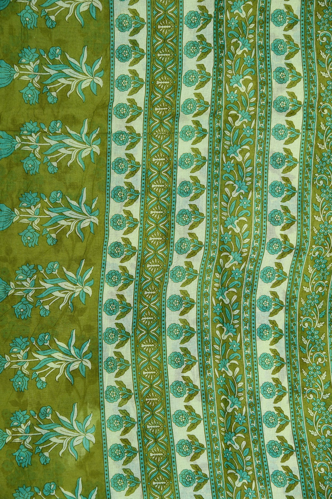 Floral Design Pastel Green Printed Ahmedabad Cotton Saree