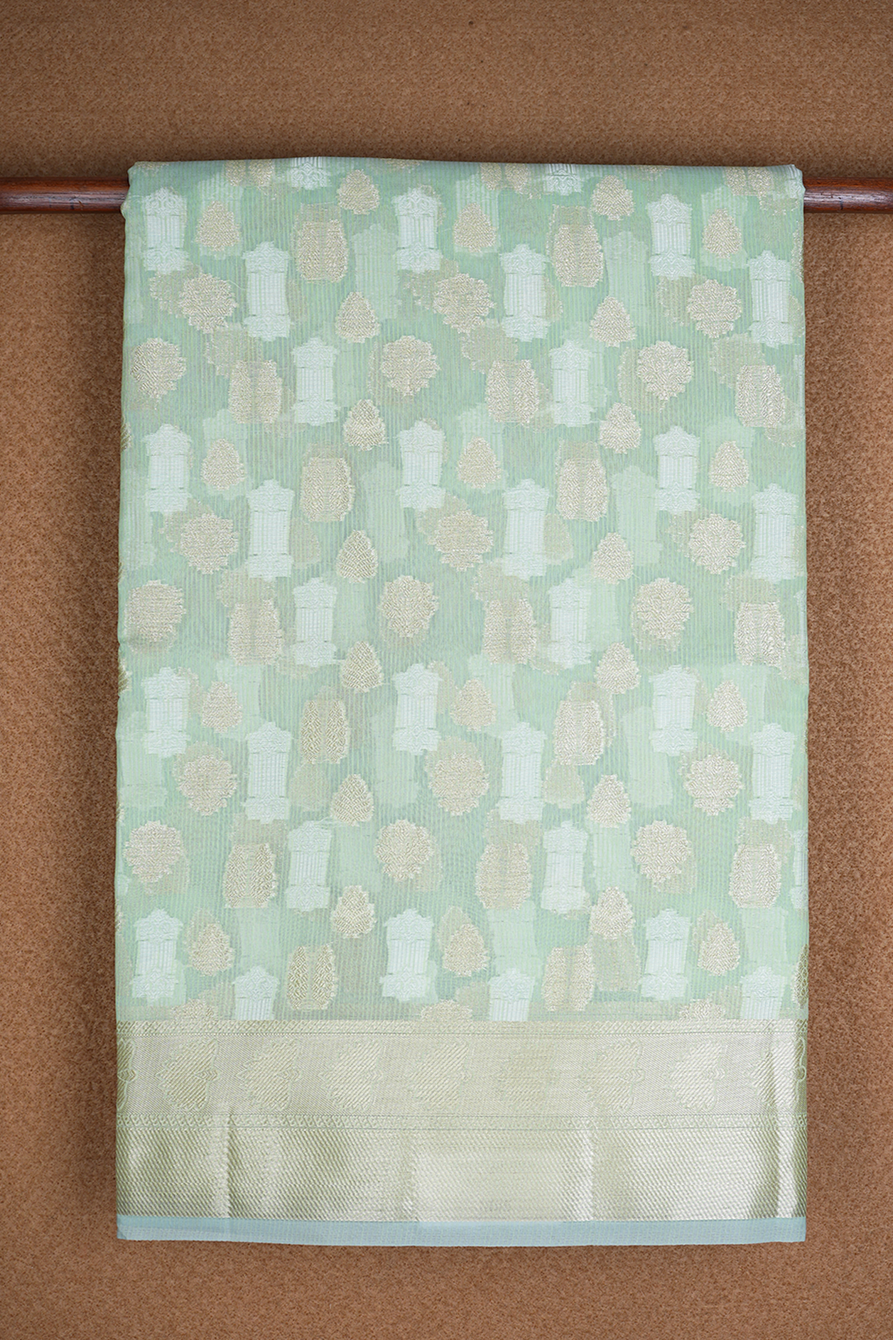 Floral Design Pastel Green Semi Kora Silk Cotton Saree