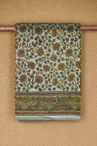Floral Design Pastel Grey Printed Silk Saree