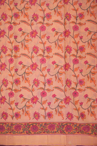 Floral Design Pastel Orange Mangalagiri Cotton Saree